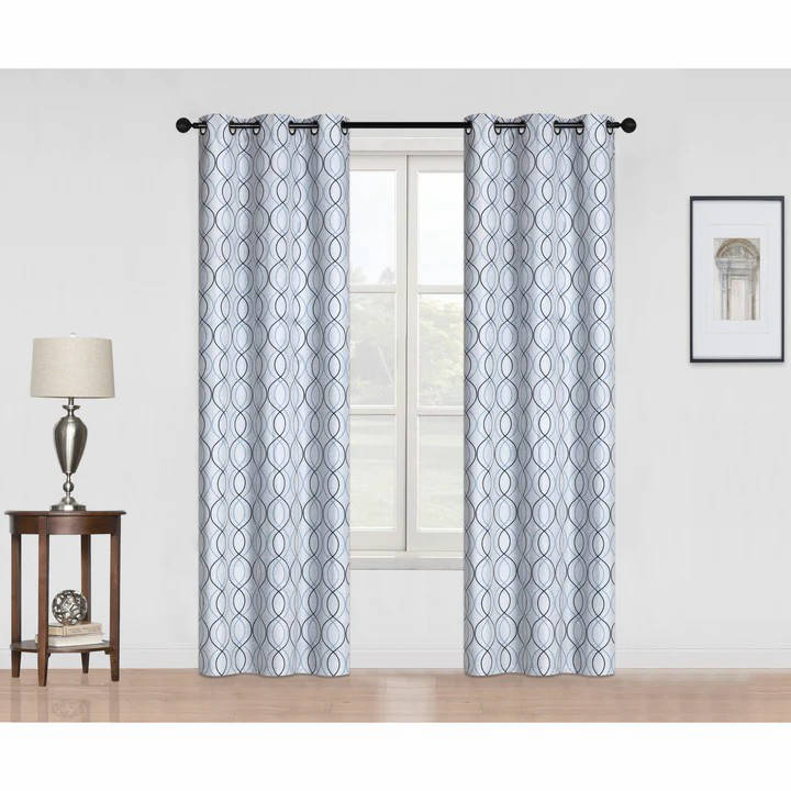 Blackout Printed Faux Linen Curtain, Grey, 84in