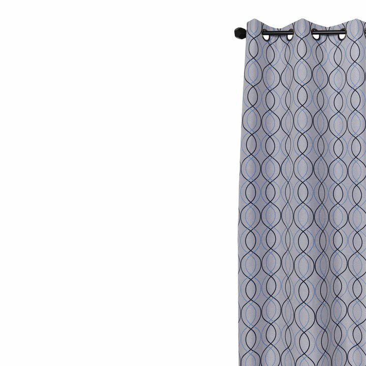 Blackout Printed Faux Linen Curtain, Grey, 84in