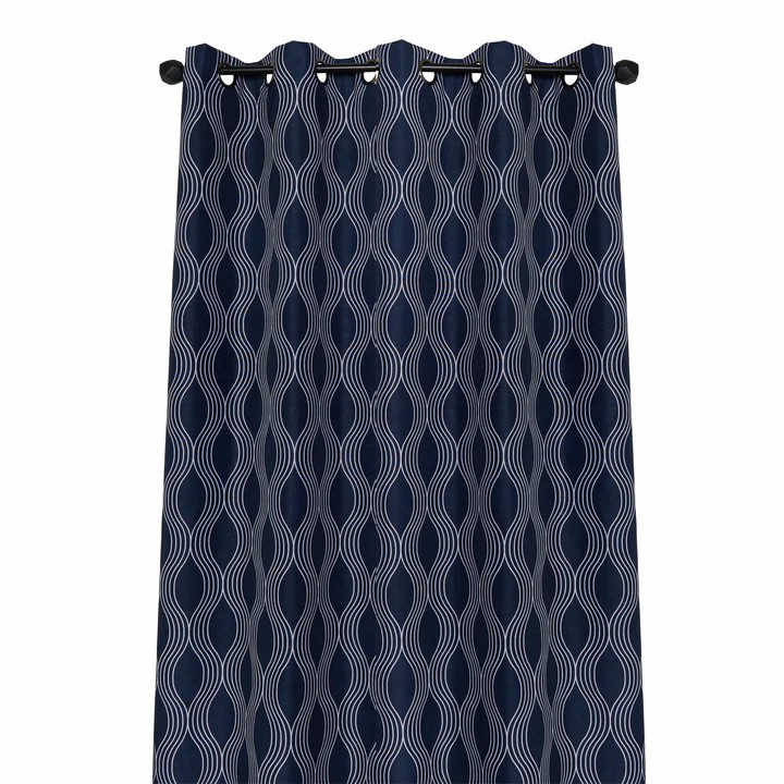 Blackout Printed Faux Linen Curtain, Dark Blue, 84in