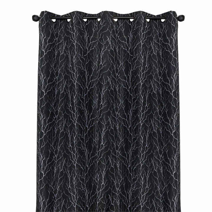 Blackout Printed Faux Linen Curtain, Black, 84in