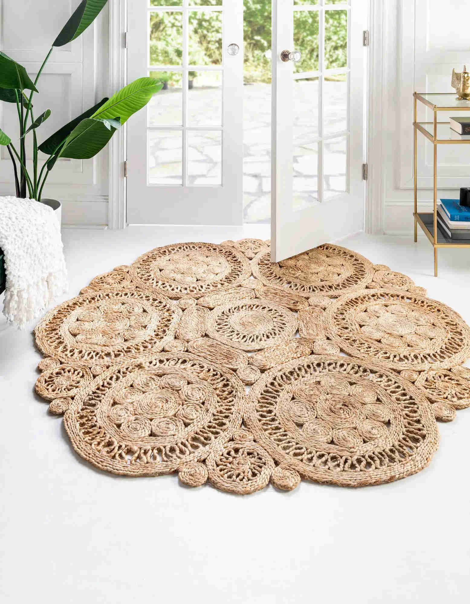 6 '1 x 6' 1 tapis rond de jute tressé à main