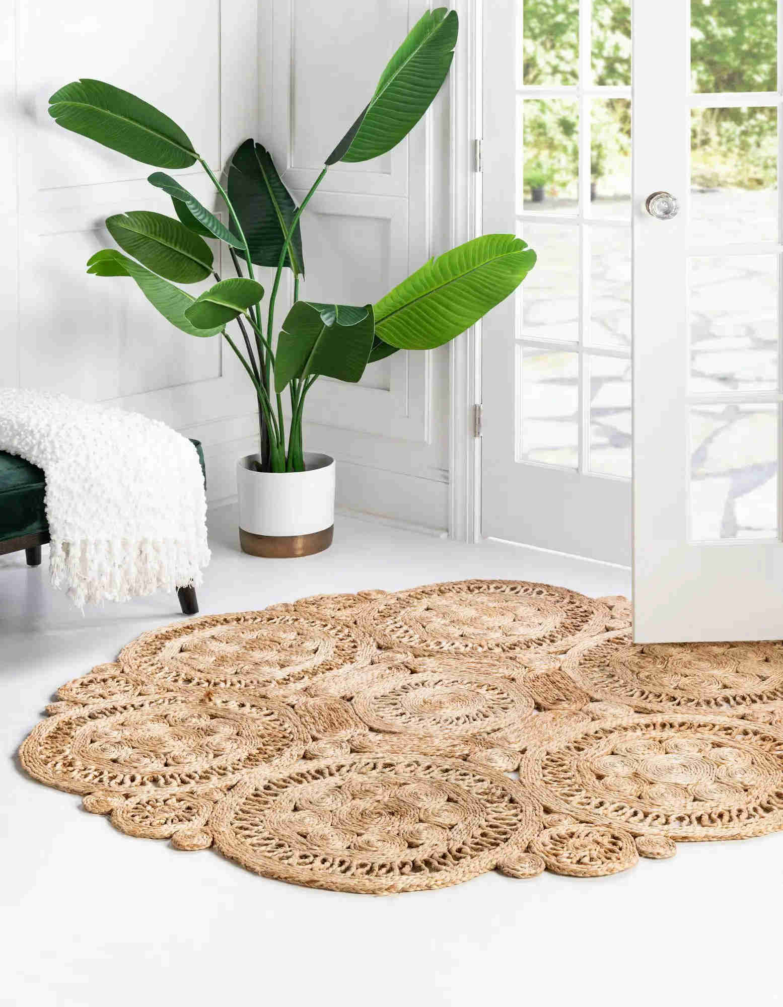 6 '1 x 6' 1 tapis rond de jute tressé à main